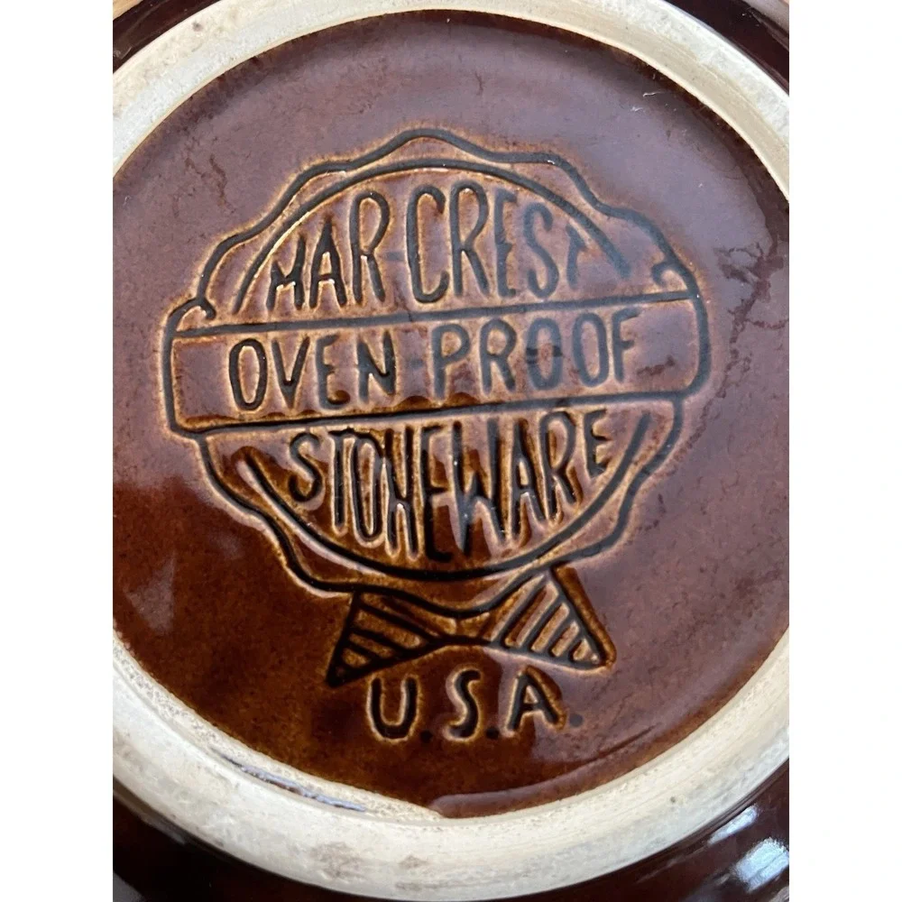 Vintage Marcrest‎ Brown Stoneware Handled Bowl Oven Proof USA Casserole Dish